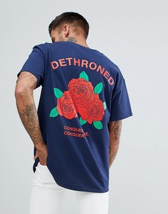 Темно-синяя oversize-футболка с принтом boohooMAN - Темно-синий