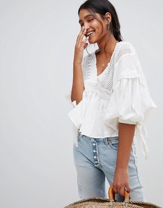 Блузка с рукавами-фонариками Free People - Белый