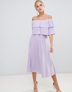 Платье миди с оборками и плиссировкой ASOS DESIGN - Фиолетовый