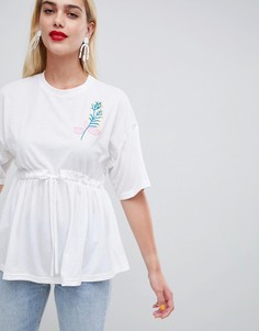 Футболка с оборками и вышивкой ASOS Made In Kenya - Белый