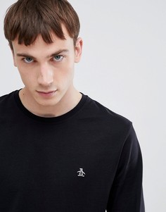 Original Penguin long sleeve slim fit top with penguin logo in black - Черный