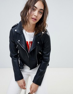 Укороченная байкерская куртка из искусственной кожи Pull&bear - Черный