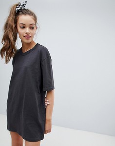 Черное платье-футболка с рукавами длиной 3/4 Pull&Вear - Черный Pull&Bear