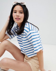 Сине-белая укороченная футболка в полоску Monki - Зеленый
