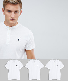 3 белых футболки хенли с логотипом Abercrombie & Fitch - Белый