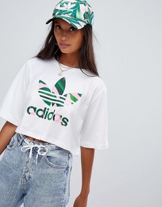 Белая укороченная футболка с логотипом-трилистником adidas Originals X Farm - Белый