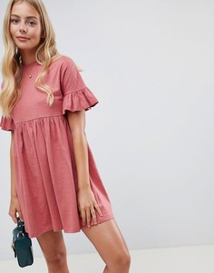 Свободное хлопковое платье с оборками на рукавах ASOS DESIGN - Розовый