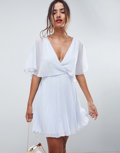 Платье мини с плиссированной юбкой и расклешенными рукавами ASOS DESIGN - Синий