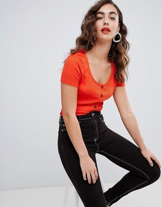 Футболка в рубчик на пуговицах New Look - Оранжевый