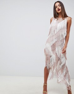 Платье миди с бахромой и зигзагообразным принтом ASOS DESIGN - Мульти