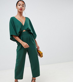 Комбинезон с рукавами-кимоно и широкими брюками со складками ASOS DESIGN Petite - Зеленый