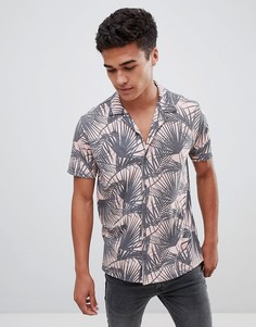 Коралловая рубашка с отложным воротником и пальмовым принтом Burton Menswear - Оранжевый