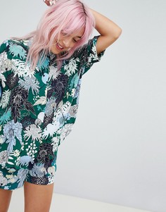 Зеленая oversize-блузка с цветочным принтом Monki - Зеленый