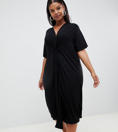 Свободное платье миди с узлом спереди ASOS DESIGN Curve - Черный