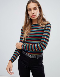 Радужная футболка в рубчик с длинными рукавами New Look - Мульти