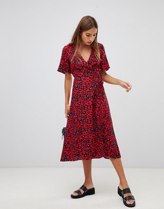 Платье миди с запахом и звериным принтом New Look - Красный