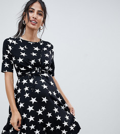 Короткое приталенное платье для кормления с узлом и звездным принтом ASOS DESIGN Maternity - Мульти