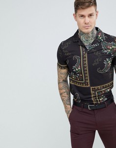 Футболка-поло с платочным принтом и отложным воротником ASOS DESIGN - Черный