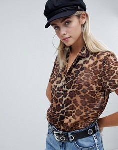 Укороченная рубашка с леопардовым принтом Boohoo - Коричневый