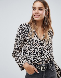 Рубашка с леопардовым принтом New Look - Коричневый
