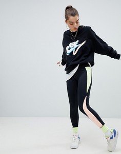 Черные леггинсы с контрастной вставкой Nike - Черный