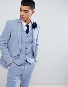 Синий приталенный пиджак в елочку ASOS DESIGN wedding - Синий