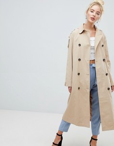 Макинтош с поясом и контрастной подкладкой Fashion Union - Бежевый