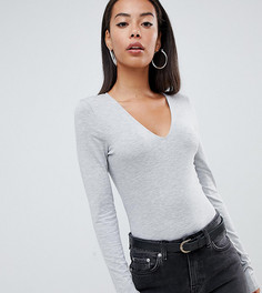 Серый лонгслив с V-образным вырезом ASOS DESIGN Tall - Серый