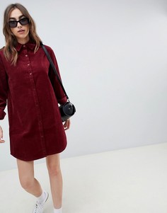 Темно-бордовое вельветовое платье-рубашка ASOS DESIGN - Красный