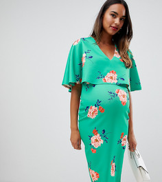 Двухслойное облегающее платье в цветочек для кормящих мам с кейпом ASOS DESIGN Maternity - Мульти