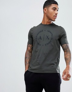 Темная футболка хаки с флоковым логотипом Armani Exchange - Зеленый