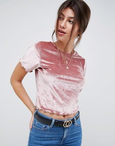 Бархатная футболка с круглым вырезом и отделкой ASOS DESIGN - Розовый