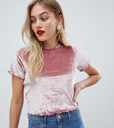 Бархатная футболка с круглым вырезом ASOS DESIGN Petite - Розовый