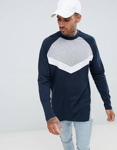 Свободный длинный лонгслив с рукавами реглан и шевронным узором ASOS DESIGN - Темно-синий