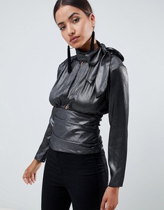 Топ с запахом и завязкой ASOS DESIGN - Серебряный