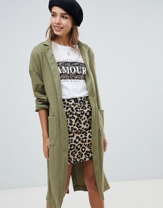 Длинное фактурное пальто New Look - Зеленый