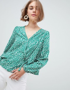 Блузка в горошек с завязкой Monki - Зеленый