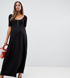 Платье макси с черепаховыми пуговицами ASOS DESIGN Maternity - Черный