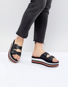 Сандалии в стиле колор блок на платформе с двумя пряжками Pull&Bear - Черный