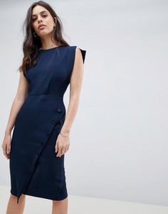 Платье миди с короткими рукавами, пуговицами на юбке и разрезом ASOS DESIGN - Темно-синий