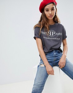 Свободная футболка со слоганом ASOS DESIGN - Серый
