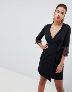 Платье с запахом и кружевными манжетами ASOS DESIGN - Черный