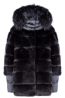 Комбинированная шуба из меха кролика с капюшоном Virtuale Fur Collection
