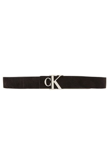 Черный кожаный ремень с логотипом Calvin Klein