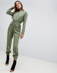 Комбинезон хаки в стиле милитари PrettyLittleThing - Зеленый
