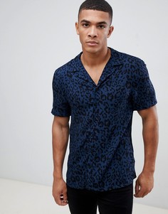 Темно-синяя рубашка с леопардовым принтом New Look - Темно-синий