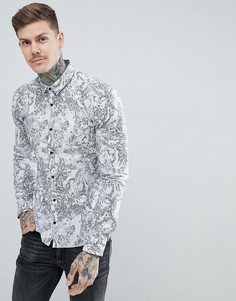 Белая зауженная рубашка с мраморным принтом HUGO Ero - Белый