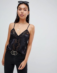 Топ на бретелях с кружевом и пуговицами ASOS DESIGN - Черный