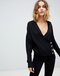 Топ со свободным воротом и пуговицами ASOS DESIGN - Черный