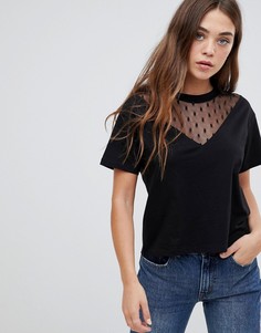 Футболка с шевронной вставкой из сетчатой ткани добби ASOS DESIGN - Черный
